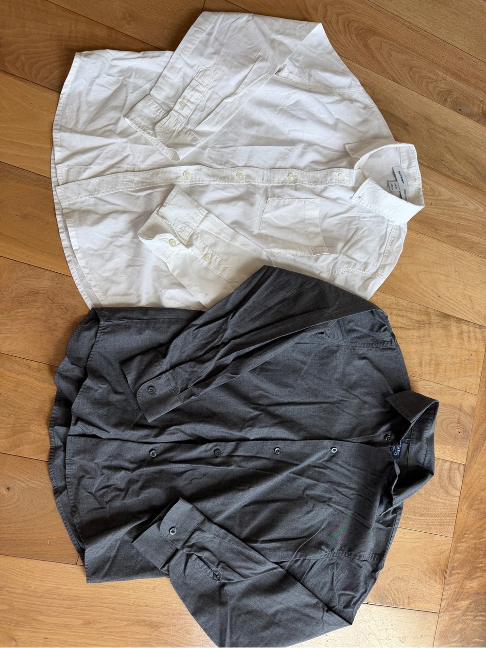 White and Dark Grey Long-Sleeve Button-Up Dress Shirts, size 10-12